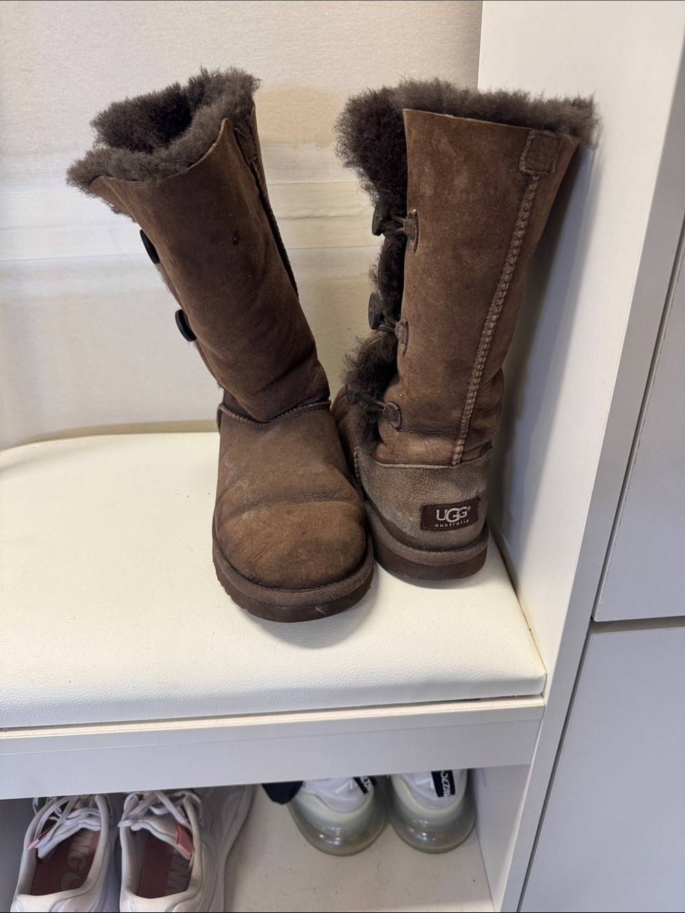UGG Chestnut Suede Shearling Button-Accent Tall Boots